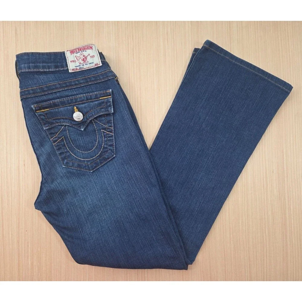 True Religion World Tour Women's 29 Becky Bootcut Dark Blue Denim Low Rise Jeans